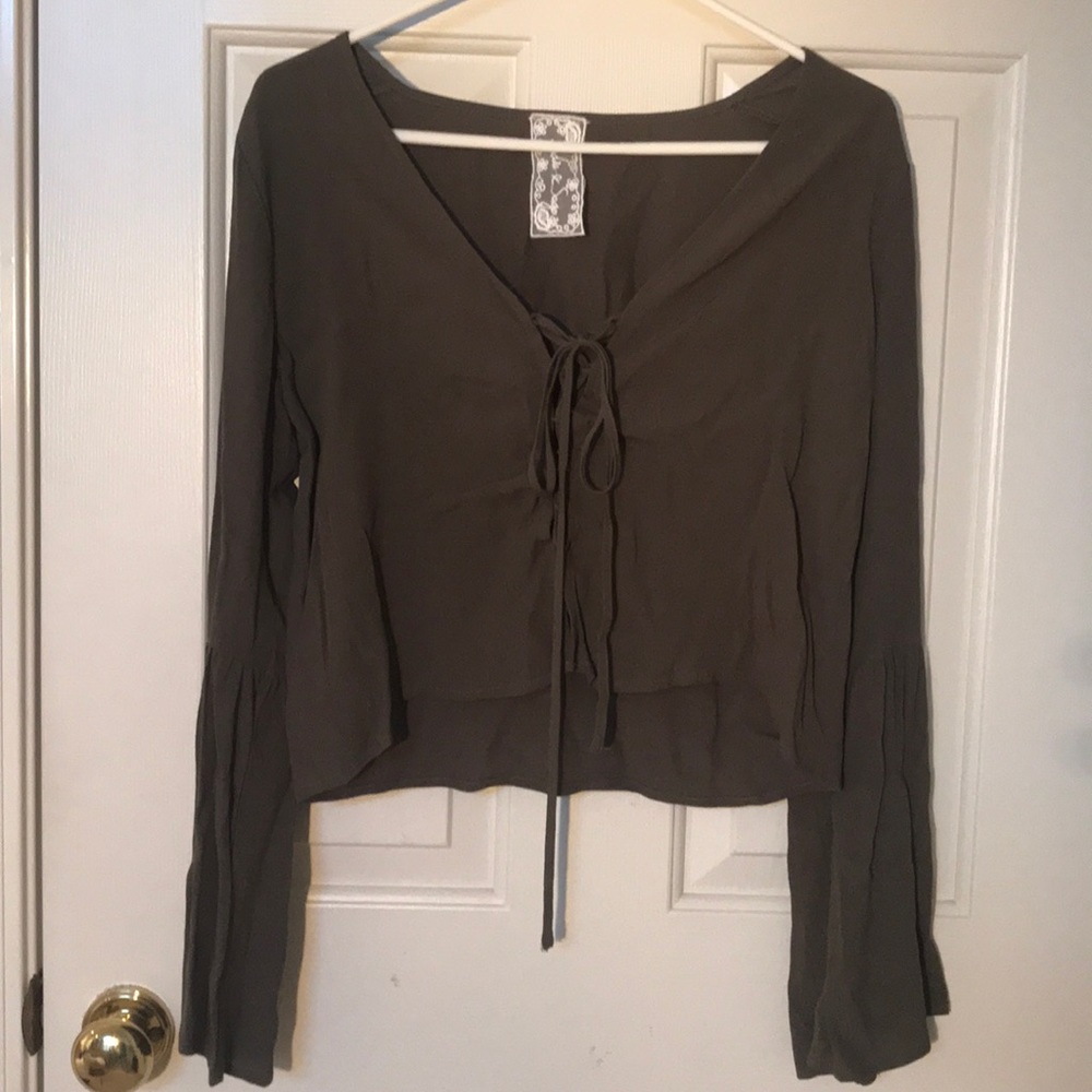 Lace Up Blouse w/ Bell Sleeves